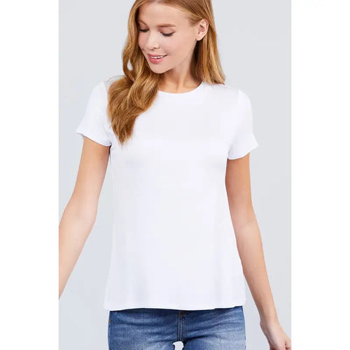 White Short Sleeve Crew Neck Rayon Spandex Jersey Top