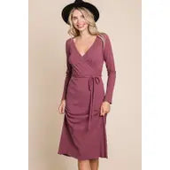 Load image into Gallery viewer, Mauve Surplus Long Sleeve Tie Dress
