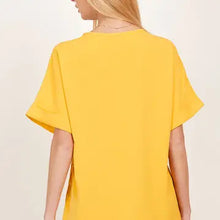 Load image into Gallery viewer, Yellow Women&#39;s Solid Collared Short Sleeve Loose Boxy Top
