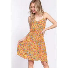 Load image into Gallery viewer, Yellow Round Neck Waist Shirring Floral Printed Woven Dress
