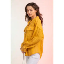 Load image into Gallery viewer, Yellow Lace Crochet Button Down Sheer Blouse
