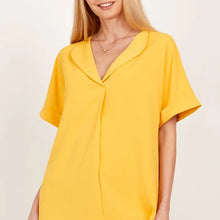 Load image into Gallery viewer, Yellow Women&#39;s Solid Collared Short Sleeve Loose Boxy Top
