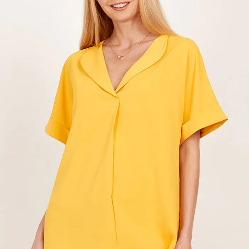 Yellow Women's Solid Collared Short Sleeve Loose Boxy Top