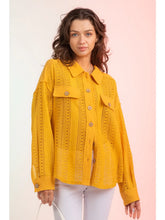 Load image into Gallery viewer, Yellow Lace Crochet Button Down Sheer Blouse
