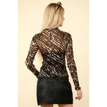 Load image into Gallery viewer, Zebra High Neck Fitted Sheer Mesh Lace Knit Top
