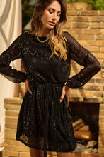 Load image into Gallery viewer, Sequins Long Sleeve Waist Belt Black Dress - Athena&#39;s Fashion Boutique
