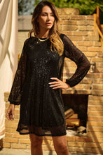 Load image into Gallery viewer, Sequins Long Sleeve Waist Belt Black Dress - Athena&#39;s Fashion Boutique
