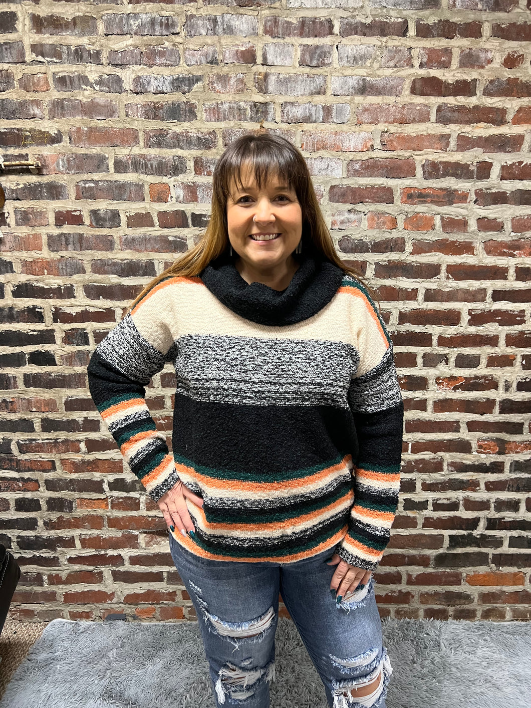 Stripe Loose Fit Turtle Neck Pullover Sweater - Athena's Fashion Boutique
