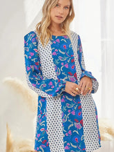 Load image into Gallery viewer, Women&#39;s Blue Pattern Shift Dress with Long Sleeves sizes small to 3xlarge
