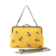 Load image into Gallery viewer, Bees Yellow Kisslock Crossbody Bag - Athena&#39;s Fashion Boutique
